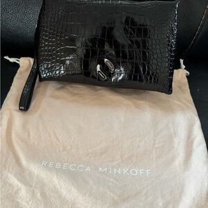 Rebecca Minkoff Black Croc-Embossed Pillow Clutch